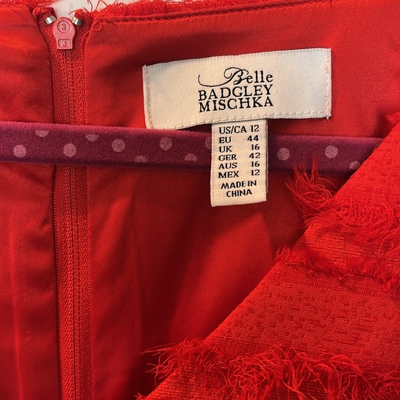 Red Badgley Mischka dress with fringe. Size 12. Never worn. - Picture 4 of 5